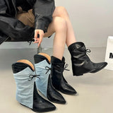 KYLETHOMASW  -  Winter Women Western Cowboy Boots Vintage Pointed Toe Shoes Ladies Thick Heel Short Botas Zapatos De Mujer