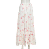 KYLETHOMASW  -  Flower Print 2 Piece Set Woman Halter Low-Neck Bow Decoration Tank Tops+Ruffles Long Skirts Beach Style Elegant Outfits