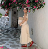 KYLETHOMASW  -  Korean Chic Summer New French Vacation Style Wrinkles Hugging Waist Stretching Sleeveless Strap Long Dresses Women