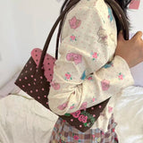KYLETHOMASW  -  Retro Y2k Rose Print Underarm Bag Women Brown Polka Dot Lock Large Capacity Handbag Ladies Sweet Cute Versatile Shoulder Bag New