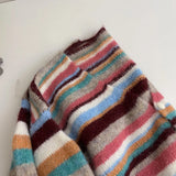KYLETHOMASW  -  Retro Colorful Striped Knitted Cardigans Women Outerwear Autumn Winter Casual Loose V-neck Single Breasted Sweater Coats Tops