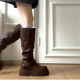 KYLETHOMASW  -  Autumn Winter Platform Thick Bottom Woman Knee High Boots Shoes Ladies Elegant Belt Buckle Knight Booties