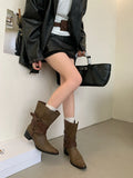 KYLETHOMASW  -  Black Chunky Heels Ankle Boots Woman Pointed Toe Rivet Fall Shoes Belt Buckle Western Style Cowboy Boots Zapatos Mujer