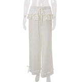 KYLETHOMASW  -  Spring New Fashionable Retro Loose Wide Leg High Waist Lotus Leaf Edge Casual Pants