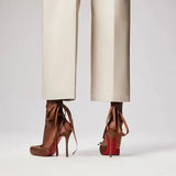 KYLETHOMASW  -  Women's New Summer Square Satin High Heel Sandals with Ankle Strap, Fashionable Party and Banquet Ballet High Heels