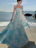 KYLETHOMASW  -  Sexy Spaghetti Strap Womens Dresses Elegant Slash Neck Sleeveless Party Dress Summer Fashion Holiday Beach Vestidos A-line Robe