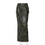 Kylethomasw Skirt Pu Artificial Leather Lace-Up Straps Back High Slit Autumn Winter Sexy Vintage Clubwear Body-Shaping