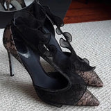 KYLETHOMASW  -  Spring and summer new pointed fish mouth rhinestone lace-trimmed hollow single shoes high-heeled banquet dress women's sandals