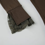 KYLETHOMASW  -  American style basic lace half open collar button chest revealing base top brown ribbed simple slim fit versatile T-shirt