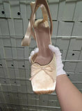 KYLETHOMASW  -  Summer New French Girls' Ballet High Heels Satin Ribbon Ballet Bow Hooded Sandals