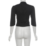 KYLETHOMASW  -  Harajuku Double-breasted Cropped Shirt Y2k Aesthetic Women Solid Slim Fit Blouse Streetwear Double-breasted Grunge Blusas