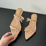 KYLETHOMASW  -  New Footwear Pointed Toe Women Wedges Slippers Female Slides Fashion Butterfly-Knot Ladies Heeled Slippers Sandals Shoes Pumps