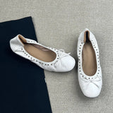 KYLETHOMASW  -  Autumn Vintage Rivet Bowknot Women Ballet Pumps Comfortable Soft Leather 3cm Thick Heeled Lazy Loafers Casual Girls Shoes