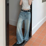 Kylethomasw Streetwear Washed Distressed Casual Jeans Women Summer New Korean High Waist Loose Casual Denim Wide Leg Pants