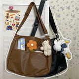 KYLETHOMASW  -  Japanese Simple PU Leather Crossbody Bag Shoulder Bags Large Capacity Tote Bag Woman Bags Student Commuter Storage Bag