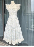 KYLETHOMASW  -  Beach Vacation Sweet Little Fly Sleeve Floral Dress Women Summer Gentle Breeze Princess Waist Cinched Fluffy Long Girl