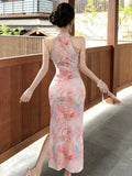 KYLETHOMASW  -  Retro Sexy Floral Chain Strapless Dress New Chinese Style Elegant Waist Cinching Slit Slimming  Sleeveless Gown