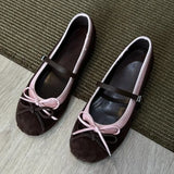 KYLETHOMASW  -  Sweet Bowknot Decoration Ballet Flats Women Autumn Round Toe Suede Patchwork Mary Jane Shoes Comfortable Soft Sole Casual Shoes