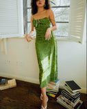 KYLETHOMASW  -  Vintage Green Velvet Burnt Flower Long Strap Dresses Women Robe Sexy Backless sleeveless Slim Boho Beach Dress Ladies