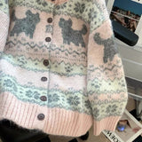 KYLETHOMASW  -  Kawaii Pink Knitted Cardigan Women Harajuku Cartoon Print Sweater Outerwears Korean Knitwears Winter Fashion Cute Jumpers