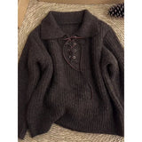 KYLETHOMASW  -  Vintage Sweater Women Harajuku Lace Up Knitted Pullovers Streetwear Korean Knitwears Winter Long Sleeve Casual Jumpers New