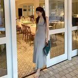 KYLETHOMASW  -  Elegant Women's Sleeveless Knit Long Dress Solid Color Elastic Slim A-Line Dresses Summer Casual Beach Holiday Sundress A010
