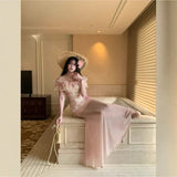 KYLETHOMASW  -  Summer Fashion Sweet Girl Ruffle Floral One Shoulder Top with Half Body Slimming Mesh Skirt