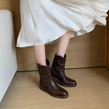 KYLETHOMASW  -  Women's Cowboy Boots Mid Calf Boots Western Short Embroidered Round Toe Low Heel Slip on Comfort Dress Slouchy Booties