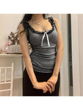 Kylethomasw  Woman Sexy Camisole Hot Tank Gyaru Top Kpop Crop New Trend Tops O-neck Crochet Top Vest Checkerboard Plaid Patchwork