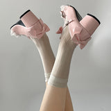 KYLETHOMASW  -  Cute Lace JK Women Mary Jane Shoes Fashion Butterfly-knot Leather Shoes Outdoor Women's Party Dress Pumps