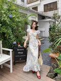 KYLETHOMASW  -  Chiffon Floral Ruffles Dress Women Elegant Flying Sleeve Dress Sweet Slim A Line V Neck Summer Lace Up Lady Vintage Vestidos