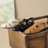 KYLETHOMASW  -  Sandals Women Low Thick Heel Genuine Leather Hook and Loop Back Strap Casual Sandals Summer Solid Color Shoes Fashion New