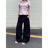 KYLETHOMASW  -  Blue Women's Jeans Hip-hop Fashion Vintage Streetwear Y2K Wide Leg Straight Jean High Waist Trouser Classic Baggy Denim Pants