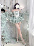 KYLETHOMASW  -  Birthday Party Sweet Princess Tube Top French Fairy Bow Off-shoulder Sling and High Waist Tutu Short Skirt High-end Set