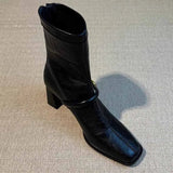 KYLETHOMASW  -  Thick Heel Elastic Slim Women Ankle Boots Fashion Square Toe Autumn Winter Ladies Elegant Mordern Short Booties