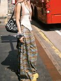 KYLETHOMASW  -  Y2K Plaid Wide Leg Pants Women Summer Streetwear High Waist Loose All Match Pants Casual Pockets Lady Mopping Trousers