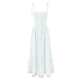 KYLETHOMASW  -  Women Lace Spliced White Spaghetti Straps Long Dress Sexy Elegant Holiday Party Summer Dress Maxi Robe