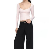 KYLETHOMASW  -  Women T Shirts V Neck Stretch Slim Long Sleeve 2025 Autumn Fashion New Basic Crop Tops Female Y2k Tee Shirt Casual