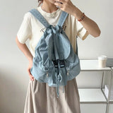 KYLETHOMASW  -  Korean Solid Color Drawsting Backpacks Light Weight Nylon Ruched Shoulder Bags Large Capacity Casual Student Schoolbag Travel