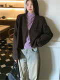 KYLETHOMASW  -  2024 Office Lady Coats New Woolen Chic Elegant Women Autumn Polka Dots Slim High Street Casual Work Wear V-Neck