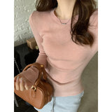 KYLETHOMASW  -  Autumn Winter Women New Solid Slim Versatile Sweaters Korean Casual Long Sleeve Knitted Round Neck Pullover Tops Fashion Clothes