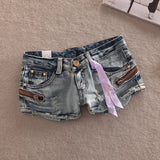 KYLETHOMASW  -  Y2K Retro Mini Shorts Harajuku Gyaru Denim Shorts Women Goth Slim Fit Hip Low Rise Short Pants