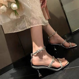 KYLETHOMASW  -  Gold Sliver White Black Sparkly Silver Beaded Ankle-Straps High Heels Sandals   New Summer Everyday Wedding Shoes for Women
