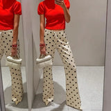 KYLETHOMASW  -  Women's Polka Dot Pants Fashion High Waist Printed Casual Lace-up Pants Vintage Commuting Streetwear Female Trousers