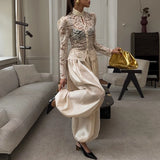 KYLETHOMASW  -  Female Spring To Autumn Vintage High Waist Long Pants Elegant Pink Crepe Loose Bloomers for Woman Street Chic Pleated Trousers