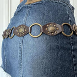 KYLETHOMASW  -  Retro metal disc sunflower hollow out chicken eye belt PU leather niche personality waist belt