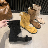 KYLETHOMASW  -  Spring Autumn Open Toe Internal Elevation Women Sandals Boots Ladies Casual Hollow Out Ankle Booties