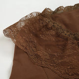 KYLETHOMASW  -  Socialite temperament retro brown V-neck lace ruffle slim fit long sleeved autumn slimming top with flared sleeves inside