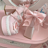 KYLETHOMASW  -  Lovely Girls Lolita High Heels Platform Shoes ,Young Women Students Sweet Pearl Lace Bowknots Embroidery Ankle Strap Mary Janes