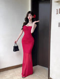 KYLETHOMASW  -  Women Dresses Sleeveless Mesh Patchwork Elegant Slash Neck Sexy Fashion Mermaid Dress Party Female French Style